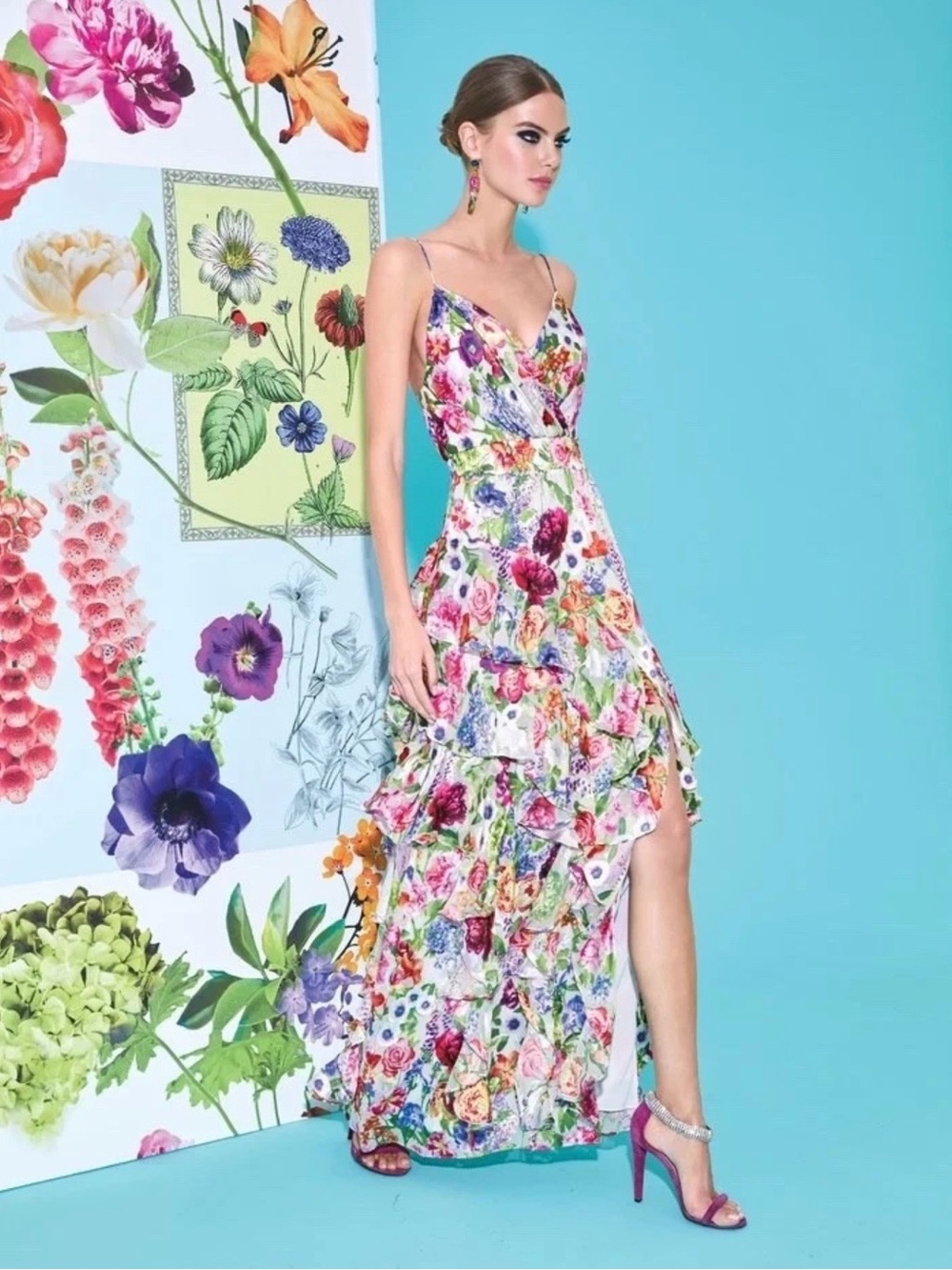 Alice + Olivia Hayden Ruffle Maxi Dress Size 4 Floral Print Silk Blend NEW $795